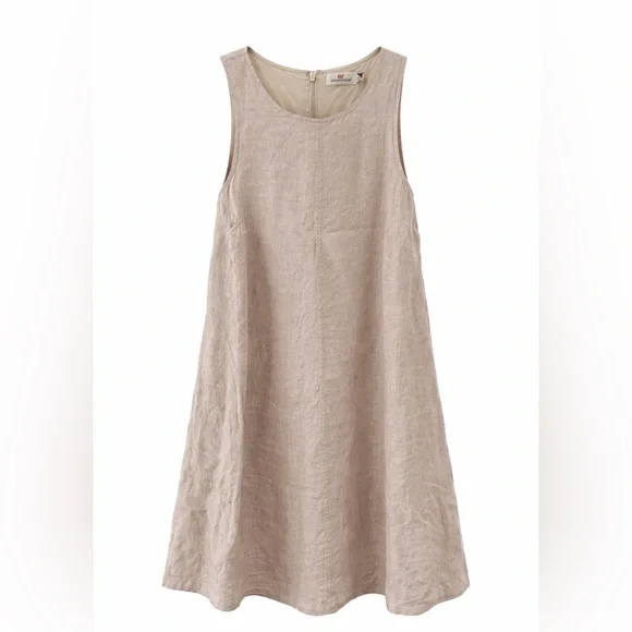 Vineyard Vines Linen Sleeveless Shift Dress Beige Size L - Picture 1 of 3